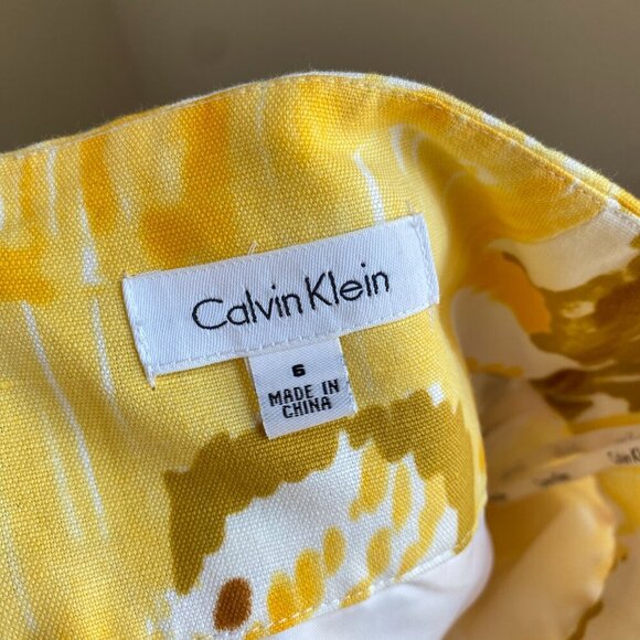 Calvin Klein Yellow Floral Linen Blend Pencil Skirt - Picture 7 of 8